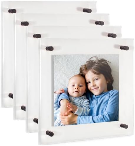 ArtToFrames 16x16 Inch Double Panel Floating Acrylic Picture Frame (Full Frame is 20x20) comes with Black Standoff Hardware, Made in the USA, 4 Pack