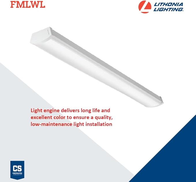 Lithonia Lighting 4 Foot LED Light Fixture, Low-Profile LED Wraparound Flush Mount Ceiling Light, 4000K Cool White, MVOLT, 48-Inch (FMLWL 48 840 ZT MVOLT)