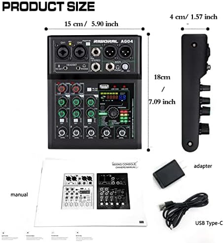 4 Channel Audio Mixer With Effects 88 Dsp Mixer Mixing Board Usb Interface Bluetooth Music Player + 48v Line Phantom Power Audio Mixer To Pc/Phone For Karaoke Record Livestream