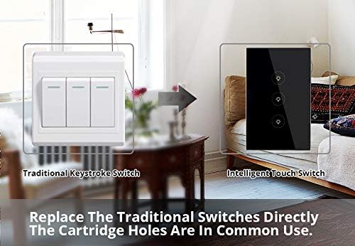 WiFi Smart Wall Touch Light Switch Glass Panel Wireless Remote Control by Mobile APP Anywhere Compatible with Alexa,Timing Function No Hub Required (Wall Switch 1 Gang)