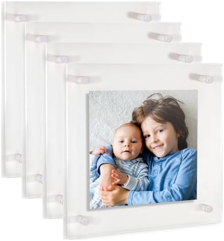 ArtToFrames 12x12 Inch Double Panel Floating Acrylic Picture Frame (Full Frame is 16x16) comes with White Standoff Hardware, Made in the USA, 4 Pack