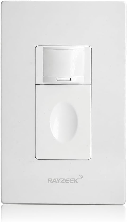RAYZEEK Motion Sensor Light Switch, No Neutral Wire Required, No Ground Wire Needed,5A,Single Pole, Occupancy&Vacancy&Manual On/Off Override Motion Sensor Activated Wall Switch,PC Fireproof
