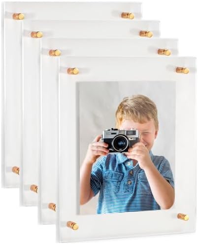 ArtToFrames 8x32 Inch Double Panel Floating Acrylic Picture Frame (Full Frame is 12x36) comes with Gold Standoff Hardware, Made in the USA, 4 Pack