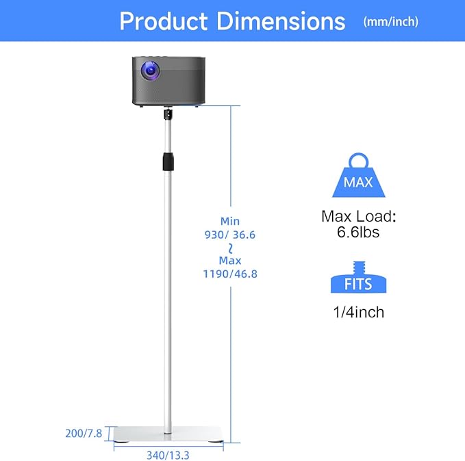 suptek Projector Stand 360°Swivel, Height Adjustable 36.6-46.8inch, Mini Projector Mount Bracket, Compatible with Home Office Video Vlog DVR Camera, PR001FW