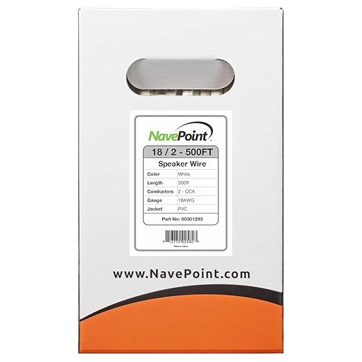 NavePoint 500ft in Wall Audio Speaker Cable Wire CL2 18/2 AWG Gauge 2 Conductor Bulk White