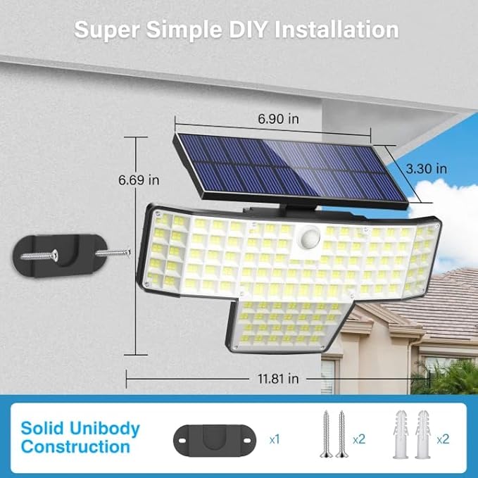 Adewalk Solar Lights Outdoor, 2PACK 448 LED Wall-Mounted Flood Light, 3500LM IP65 Waterproof Solar Street Lights with Motion Sensor and Remote Control for Dusk-to-Dawn Illumination