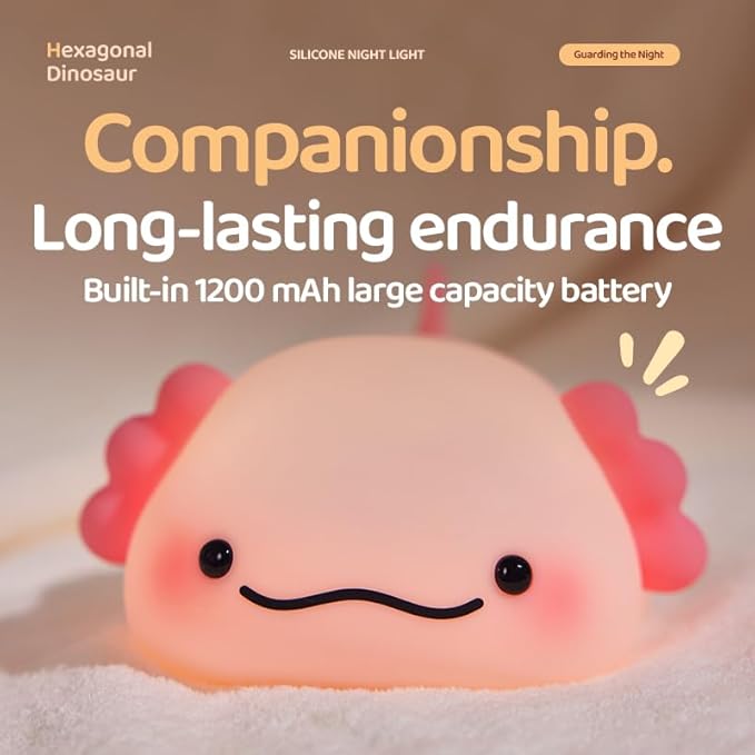 ATSUI Axolotl Night Light, LED Squishy Novelty Animal Lamp, Food Grade Silicone, 3 Level Dimmable, Breastfeeding Nursery Nightlight for Room Decor, Funny Gifts Stuff for Boys Girls Baby Children