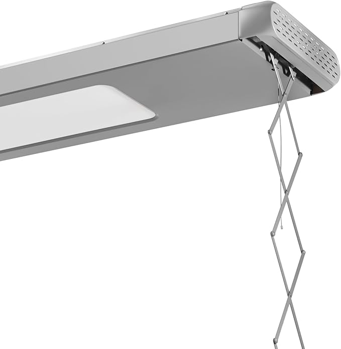 banborba Electric Retractable Airing Rack, Ceiling Mounted Clothes Drying Rack, Retractable Clothesline, Vertical Laundry Drying Rod with LED Light & Remote, 110V 24W, Gray