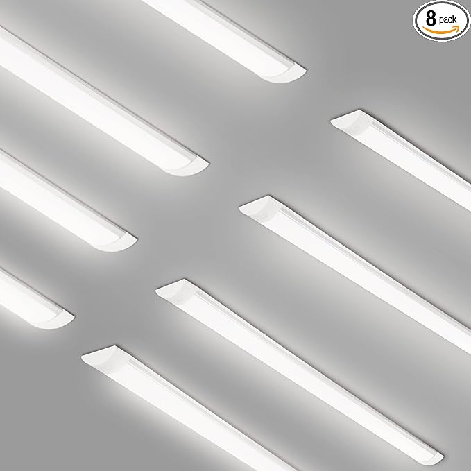 colmeguna 8 Packs 4FT LED Batten Light, Ultra-Thin Ceiling Surface Mounted Light, 40W, 4000K, IP20, LED Ceiling Lamp for Garage, Shop, Hallway, Office, Market, ver2