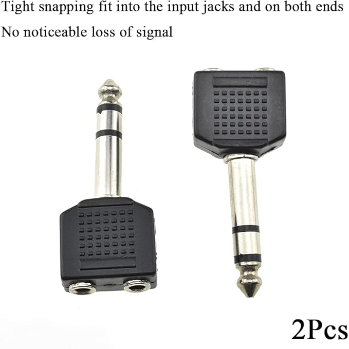HAHIYO 3.25 M-2x6.35 F-TRS Stereo Plug Interconnect Audio One Male 6.35mm(1/4 inch) and Two Females 3.25mm(1/8Inch) Adapter Splitter Good Signal Sound Snap Tight Not Wobble for Guitar Black 2pcs