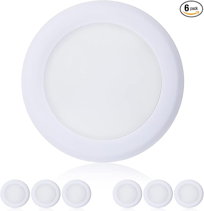 TOPELER 6Pack Dimmable LED Surface Mount Downlight, 15W 1000Lm Low Profile Ceiling Light Fixture, 5000K Daylight, Installs with Junction Box or Recessed Can, ETL-Listed