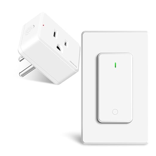 Remote Plug in On Off Switch,GreenCyle Outlet Plug with Remote, Wireless On/Off Light Switch Wall Mounted,15A/1500W,TUV Listed, No Wiring Needed,500ft RF Range, for Lamps, Fans, Household Appliances