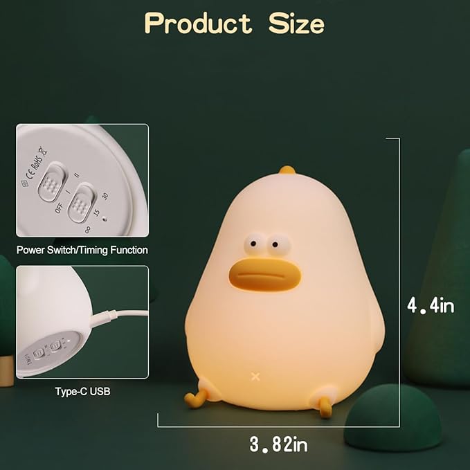 LEDHOLYT Night Light for Kids, Cute Silicone Nursery Chick Lamp for Baby and Toddler, Animal Night Light for Boys and Girls, Squishy Bedside Lamp for Kids Room