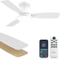 Homlit 42 inch Smart Ceiling Fan with Light, Low Profile Flush Mount with Remote Control, Ultra-Quiet Reversible DC Motor, 3 Color Temperatures & 6 Speed Dimmable Lighting for Bedroom, White