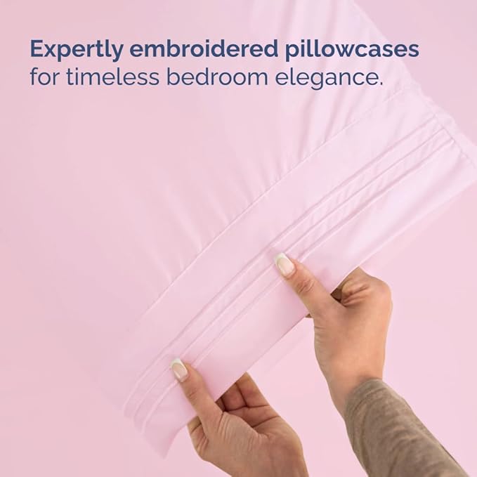 Split Head King Sheet Set – 4 Piece Flex Split Top King Sheets for Adjustable Beds - Fits 14” to 16" Mattress w/ Deep Pockets - Soft, Breathable & Cooling - Luxury Bedding & Wrinkle Free - Light Pink