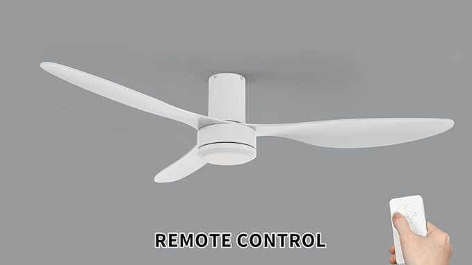 SMAAIR 52 Inch Ceiling Fan No Light with Remote, Flush Mount Modern Ceiling Fan without Lights, Quiet DC Motor, 10 Speed Adjustable, Indoor 3 Blade Ceiling Fan for Indoor Bedroom Living Room, White