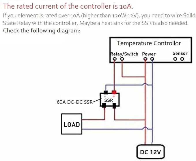 bayite DC 12V Fahrenheit Digital Temperature Controller 10A 1 Relay with NTC 10K Sensor