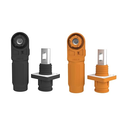 400A Battery Energy Storage Connector, 150mm² High Current Connectors IP67 Waterproof Copper Plate Wiring Power Adapter Quick Plug Terminal Right Angle Plug and Socket (1500V Black+Orange)