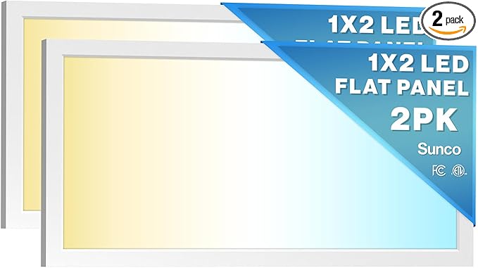 Sunco 2 Pack 1x2 LED Flat Panel Lights, Dual Selectable CCT 3500K/4000K/5000K & Selectable Wattage 16W/18W/20W, 2000 LM, Dimmable Triac, Back-Lit Drop Ceiling Troffer Replacement Light - ETL, FCC