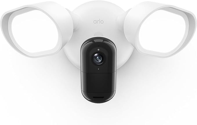 Arlo Wired Floodlight Camera, Home Security Camera with 2K Video and HDR, 2000 Lumens, Integrated Siren, Weather-Resistant, Color Night Vision, 160º Field of View, 2-Way Audio, White (2025)