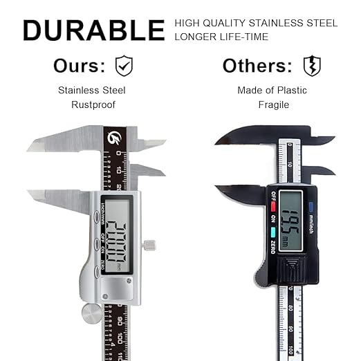 KETOTEK Digital Caliper 6 Inch Measuring Tool, Stainless Steel Electronic Vernier Calipers, Digital Micrometer with Large LCD Screen, inch/Metric Conversion