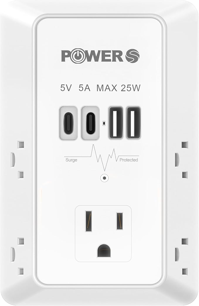 Electrical Outlet Extender with USB Ports (2C2A), Snug Wall Outlet, Surge Protector, Wall Plug Adapter for Multiple Devices, Wall Socket Expander