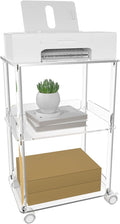 HMYHUM Acrylic Printer Stand, 3 Tier Clear Printer Cart with Lockable Wheels, Multifunctional Printer Table for Office & Home, Modern, 15.7" L x 11.8" W x 24" H