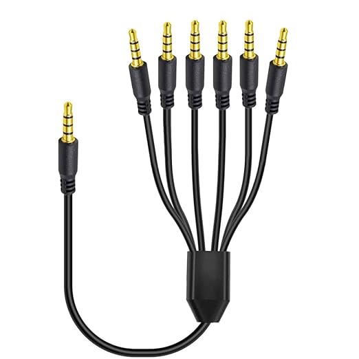 MysRuida 3.3ft 1/8” 3.5mm TRRS Stereo Audio Cable, 1 to 6 Splitter Male Aux Cord, 4 Pole Jack Headphone MIC Adapter for Smart Phones, MP3, Laptops, Speaker, Don’t Support MIC of iOS Headphone
