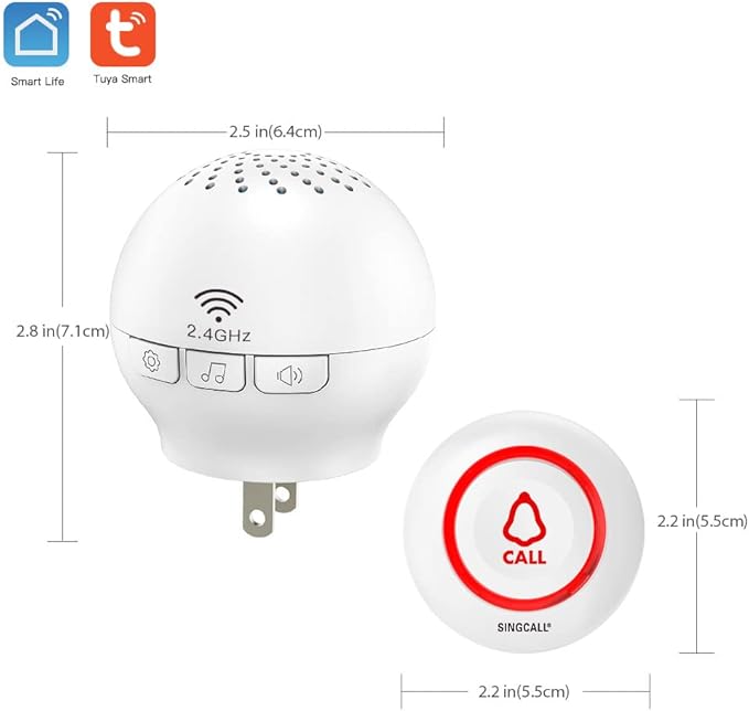 SINGCALL Tuya Caregiver Pager Smart Wireless Calling System WiFi SOS Emergency Home Caring Nurse Buzzer Call Bell System for Old People Patients Children