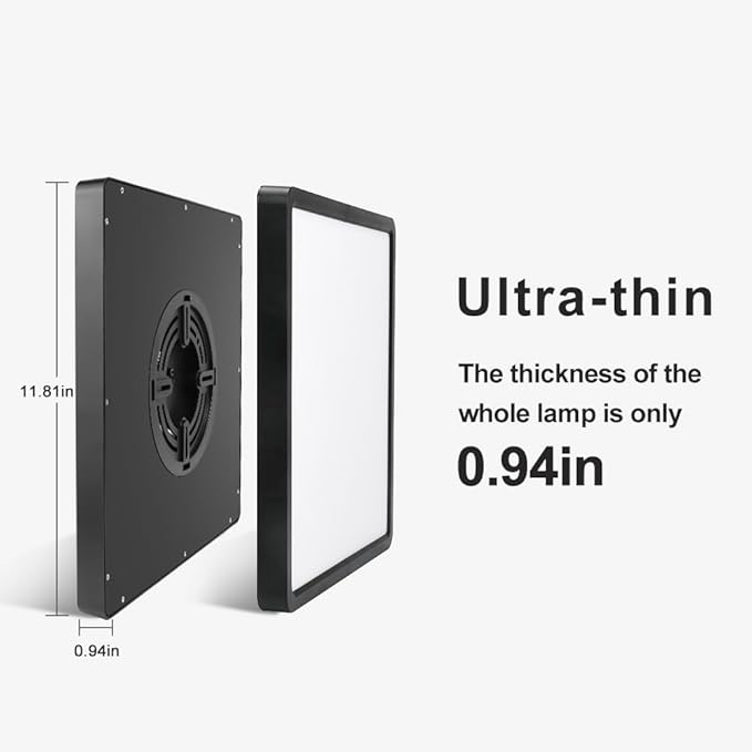 12inch 24W LED Flush Mount Ceiling Light, 4000K Square LED Ceiling Light, Black Flat Panel Lighting for Bedroom, Kitchen, Living Room