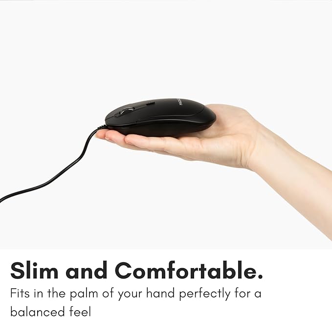 Macally Computer Mouse Wired, Silent USB Mice - Slim & Compact USB for Apple Mac or Windows PC Laptop/Desktop - Designed with Optical Sensor & DPI Switch - Simple - Black
