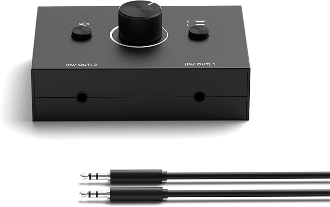 Dingsun 3.5mm Audio Switch, Stereo Audio Selector Box Passive Speaker Headphone Manual Selector with Volume Control (1 in-2 Out/ 2 in-1 Out)