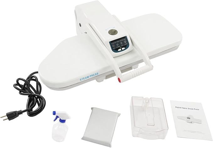 ESP-810E Steam Press, 5 Gears Temperature Digital Steam Press with Overheating Protection and Steam Burst Function for Ironing Clothes, Sheets (110V 1600W, White)