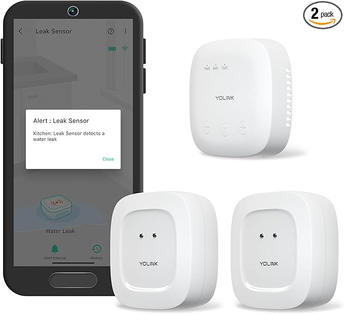 YoLink Water Leak Detection Starter Kit, w/SpeakerHub Audio/Talking Hub & Water Leak Sensors, LoRa Up to 1/4 Mile Open-Air Range, SMS/Text, Email & Push Notifications, w/Alexa, IFTTT, Home Assistant