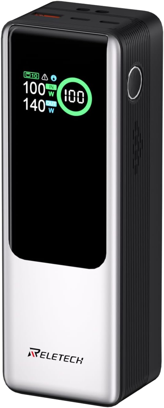 Reletech 140W Portable Fast Charger 25000mAh with LG 21700 Battery, 3-Port Laptop Fast Power Bank Smart Display for Travel, Compatible with MacBook Pro, iPhone 17/16, ipad.（G-ZeroFear）