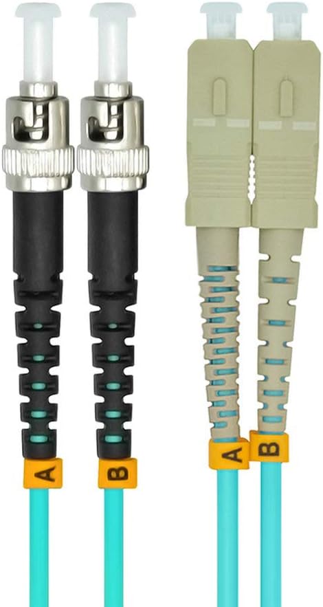 Jeirdus 10 Meters 33ft SC to ST Duplex 50/125 10G OM3 Multi-Mode Fiber Optic Cable Jumper Optical Patch Cord SC-ST