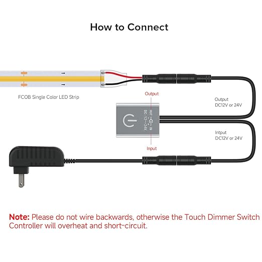 FCOB Mini Touch Dimmer Switch Brightness Adjustment Monochrome On/Off Touch Dimming Switch Controller for LED Cabinet Light COB LED Strip Bar 12/24VDC Max3A Silver (No Power or LED Strip)