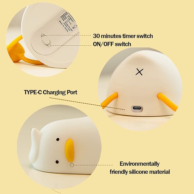 LEDHOLYT Night Light for Kids ,Cute Silicone Nursery Duck Lamp for Baby and Toddler,Fun Animals NightLight for Boys and Girls,Squishy Night Lamp for Bedroom,Kawaii Bedside Lamp for Kids Room