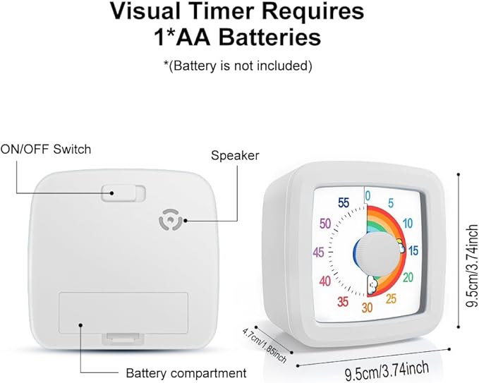 MEPHILIMIA Visual Timer Kids/Adults 60 Minutes Rainbow Countdown Timer Time Management Tool Desk with Large Screen Time Management Tool for Kitchen School Office