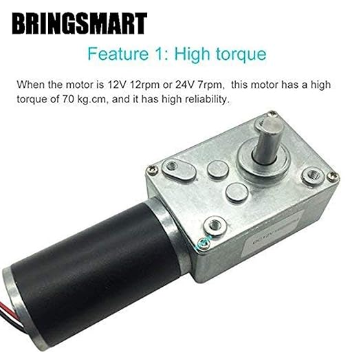 BRINGSMART 24V 12rpm DC Worm Gear Motor A58SW31ZY Self-Locking Reversed Mini Turbine Geared Motor for DIY Robot Rotating Table Door Lock Curtain Machine (24V 12rpm)