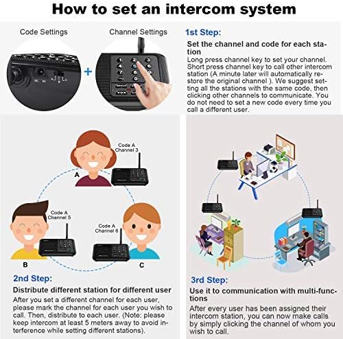 Wuloo Intercoms Wireless for Home 5280 Feet Range 10 Channel 3 Code, Wireless Intercom System for Home House Business Office, Room to Room Intercom, Home Communication System (3 Packs, Black)