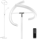 SIBRILLE White LED Floor Lamp - Dimmable 2 Lights Standing Lamp with Remote&Touch Control, 4 Color& 10 Brighness Adjustable Floor Reading Light, Modern Tall Lamp for Living Room Bedroom Office Corner