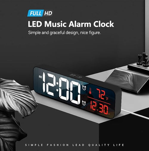 Abovsare Digital Clock for Bedroom, Clocks for Living Room Decor, Desk Table Clock, Alarm Clock Large Display with Date Week Temperature, Automatic Brightness Dimmer, Smart Cool Modern (Red)