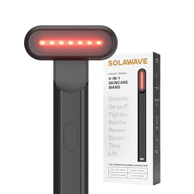 Solawave 4-in-1 Red Light Therapy Wand for Face & Neck | Beauty Device with Galvanic Current, Massager & Warmth | Anti-Aging, Wrinkle Reduction, Skin Tightening, Depuffing & Rejuvenation (Matte Black)