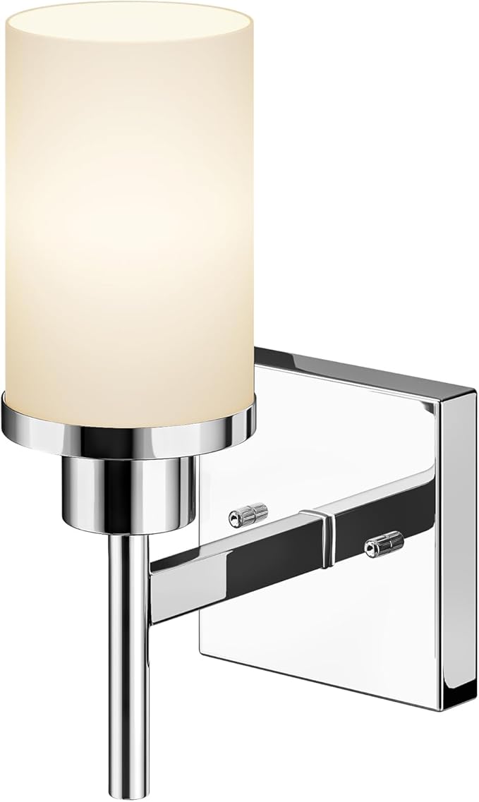 AONEON Vanity Lights Polished Chrome Bathroom Light Fixtures with White Frosted Glass Shade, Wall Sconce for Mirror Hallway Entrance Porch T001CH-L1