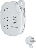 Alitayee USB C Portable Travel Power Strip with 3 Outlets 3 USB Ports Fast Charge, USB Extendable Outlet Extender with Flat Plug and 3ft Wrapped Around Extension Cord for Cruise Travel Home Office