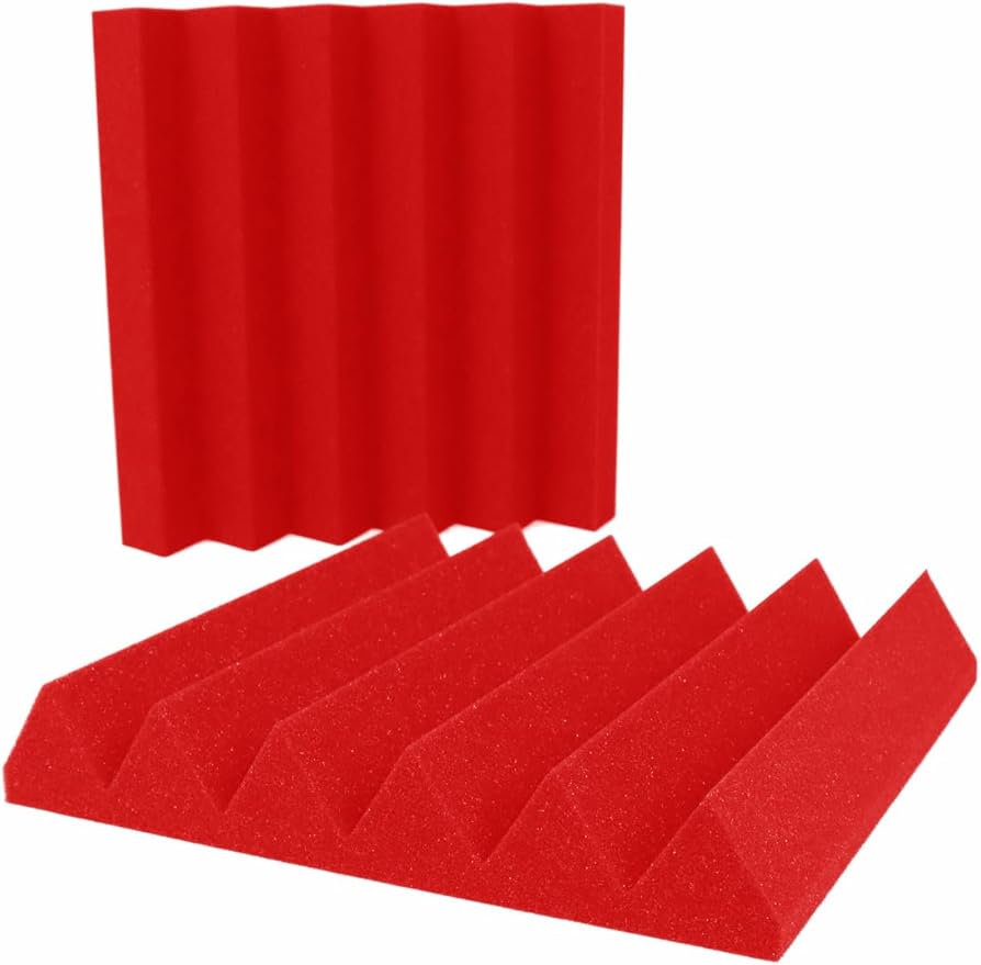 Foam Factory Inc 24 Pack Color Acoustic Foam Panel Studio Soundproofing Wedge Wall Tiles 12” X 12” X 2” (Red)