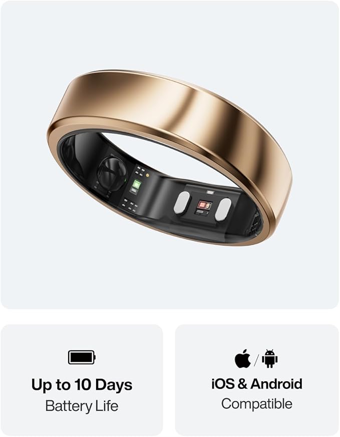 RingConn Gen 2 Air, Ultra-Thin AI Smart Ring, 10-Day Battery Life, Fitness/Sleep/Stress/HR Tracker for Women&Men, No App Fee for Standard Features, iOS & Android Compatible (Size 6, Dune Gold)