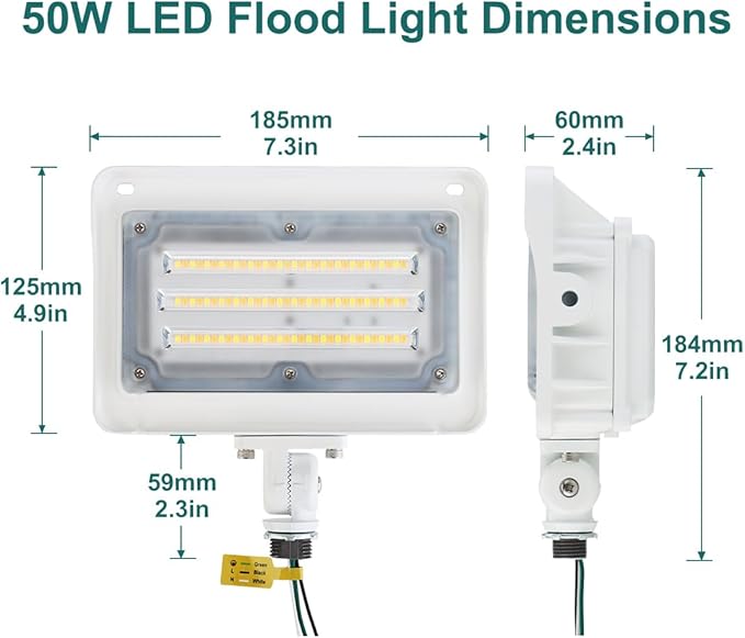 kadision LED Flood Light 50W/40W/30W, 3CCT 3000K/4000K/5000K Selectable, Dusk-to-Dawn Photocell, IP65 Waterproof Adjustable Knuckle Mount Security Lights, 100-277V ETL Listed, White 4 Pack