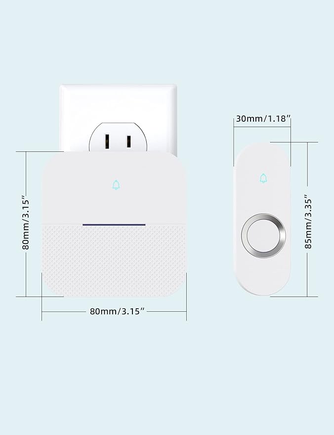 AIDA Lighted Wireless Doorbell for Home, Waterproof Battery Doorbell Wireless 1,000ft Range, 5 Volume Levels with 58 Chimes & LED Flash on Receiver (White, 2 Buttons & 2 Receivers)